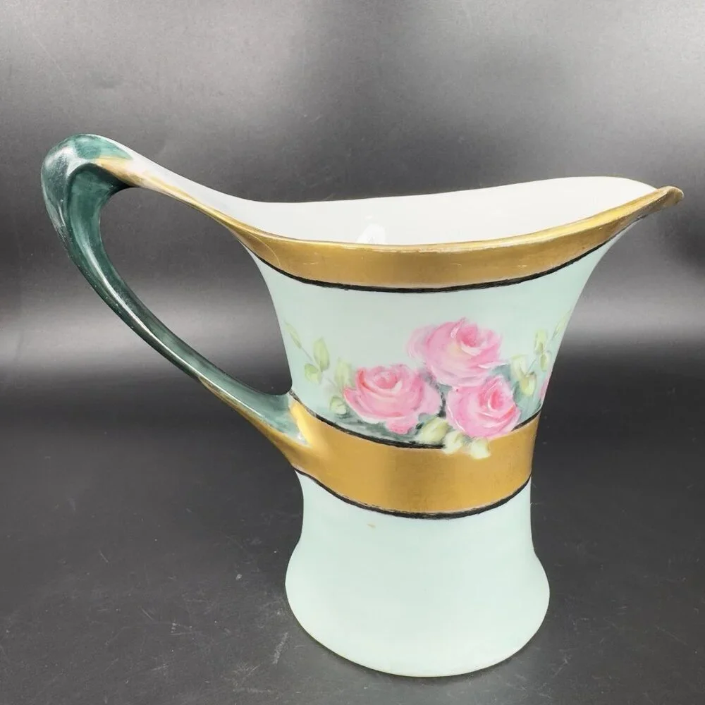 HR Cacilie Bavaria Germany Pitcher Jug Gold Trim Floral Pattern Favorite Marked‎